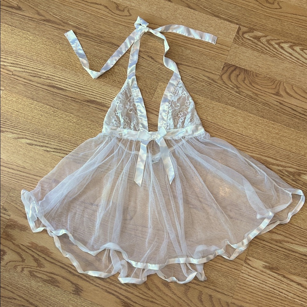 Fredricks of Hollywood white lace babydoll top chemise Vintage Y2K